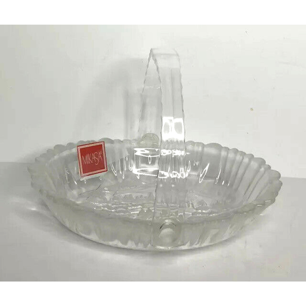 Mikasa Winter Dreams Holiday Etched Deer Crystal Glass Basket Dish with Handle